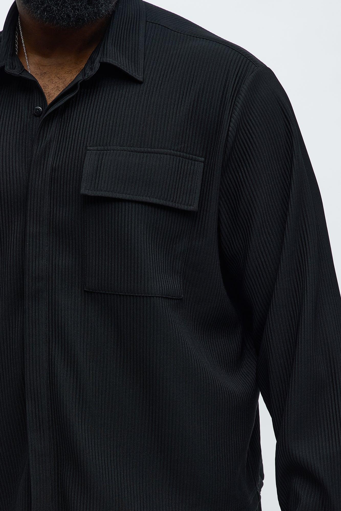 Show Up Cropped Long Sleeve Button Up Shirt - Black Male Product Image