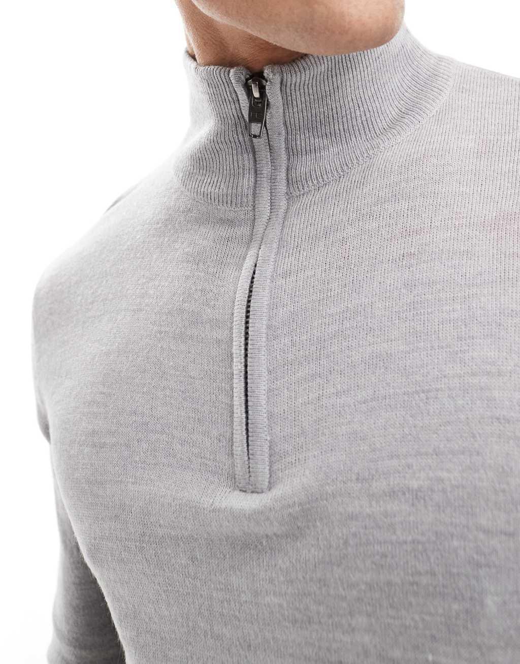 French Connection soft touch half zip sweater in light gray Product Image