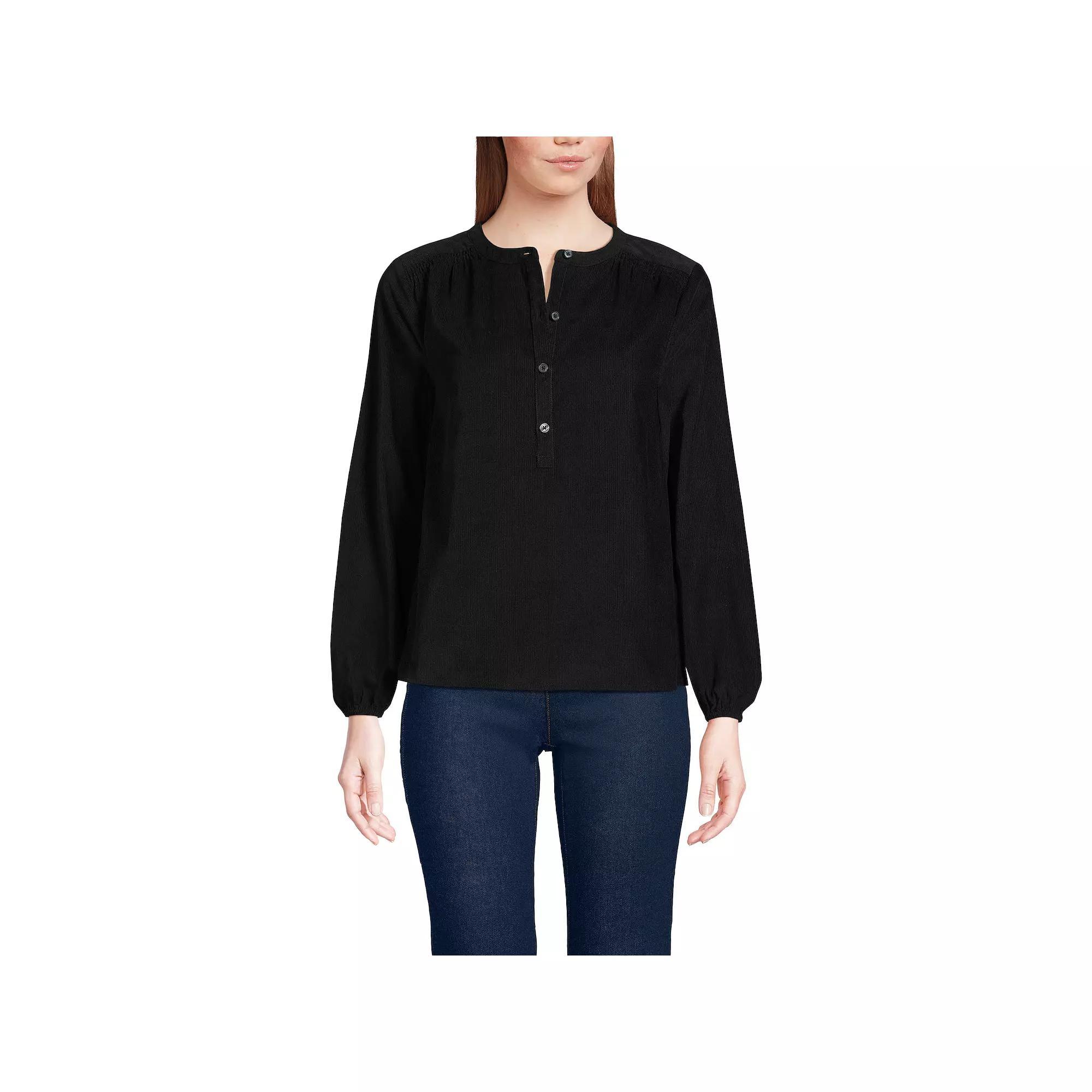 Women's Lands' End Pinwale Cord Smocked Popover Shirt, Size: Medium, Rich Red Product Image