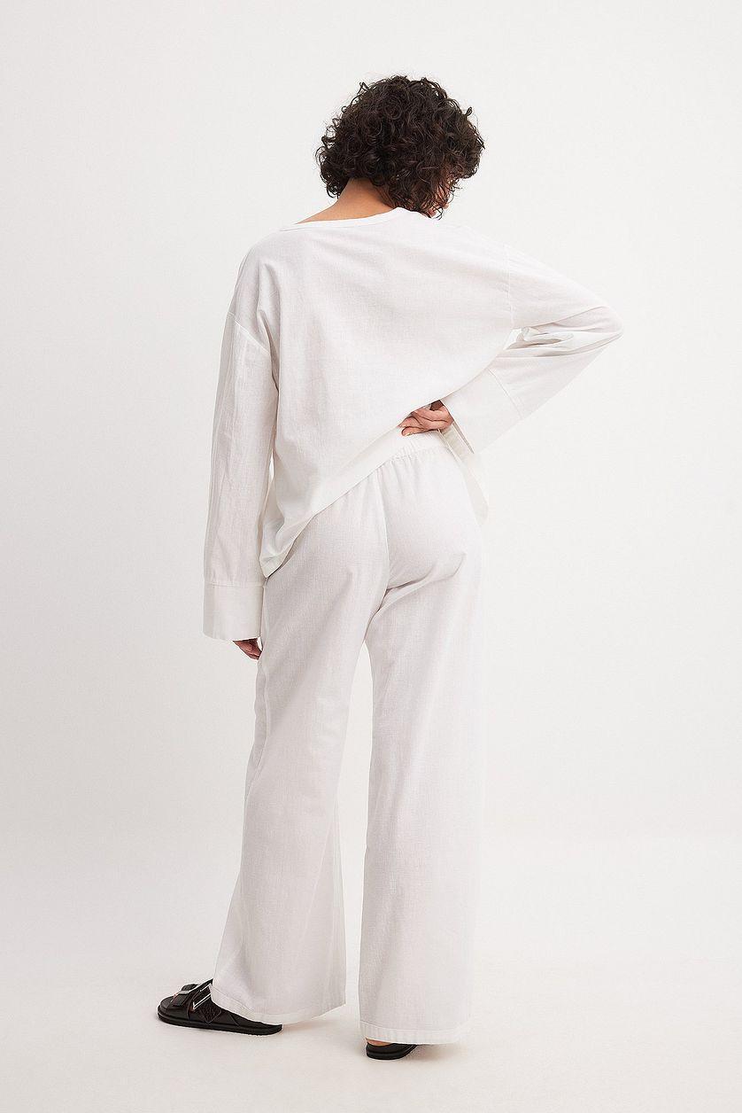 Linen Blend Mid Waist Trousers Product Image