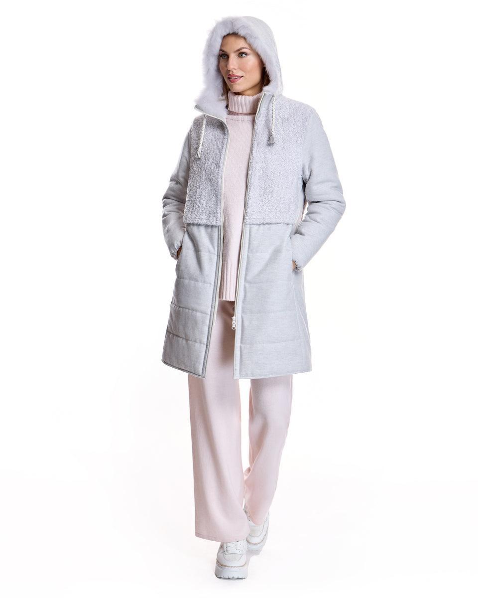Hooded Woolblend Coat with Shearling Front and Back Product Image