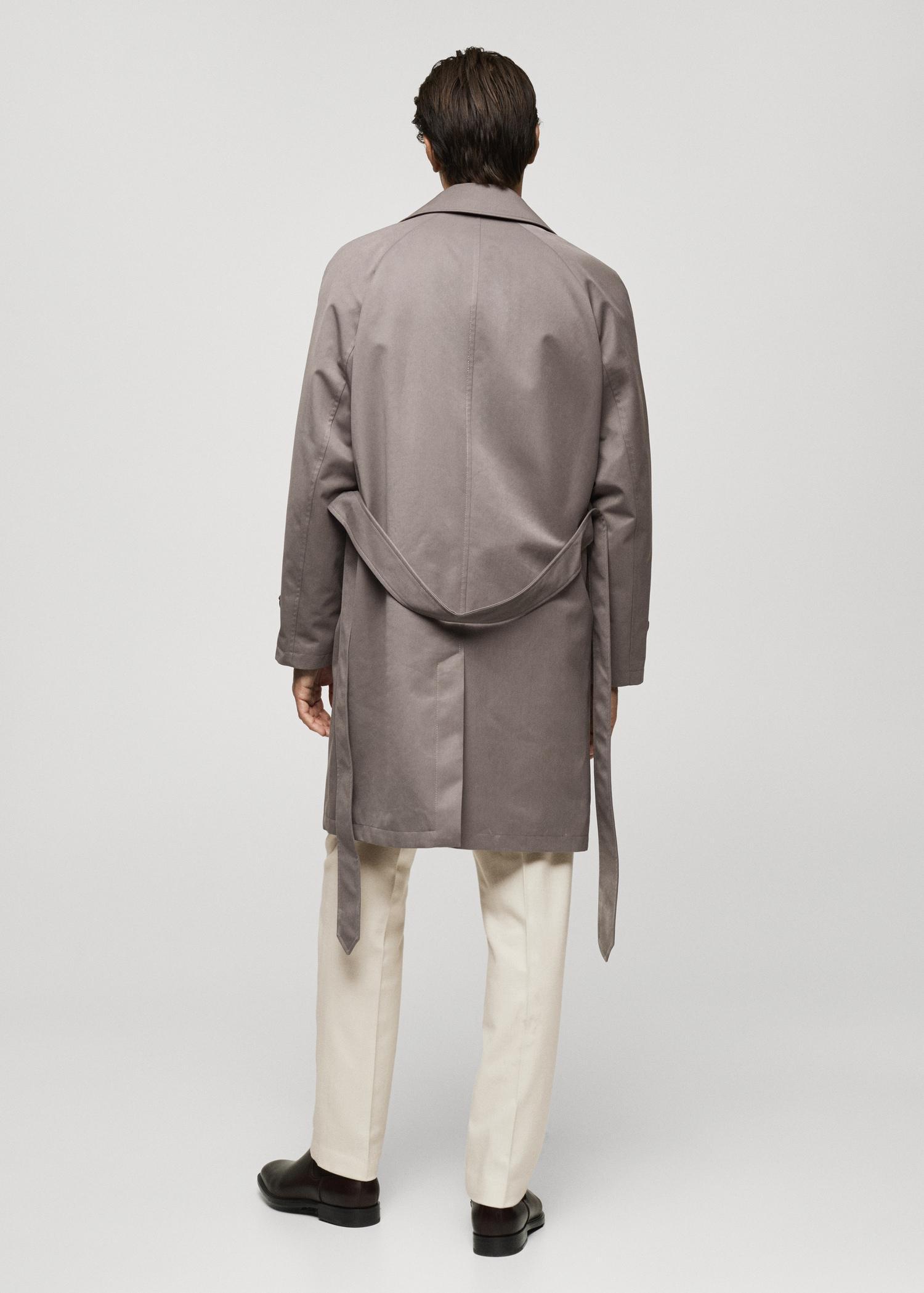 Belted trench coat with brushed finish - Men | MANGO USA Product Image