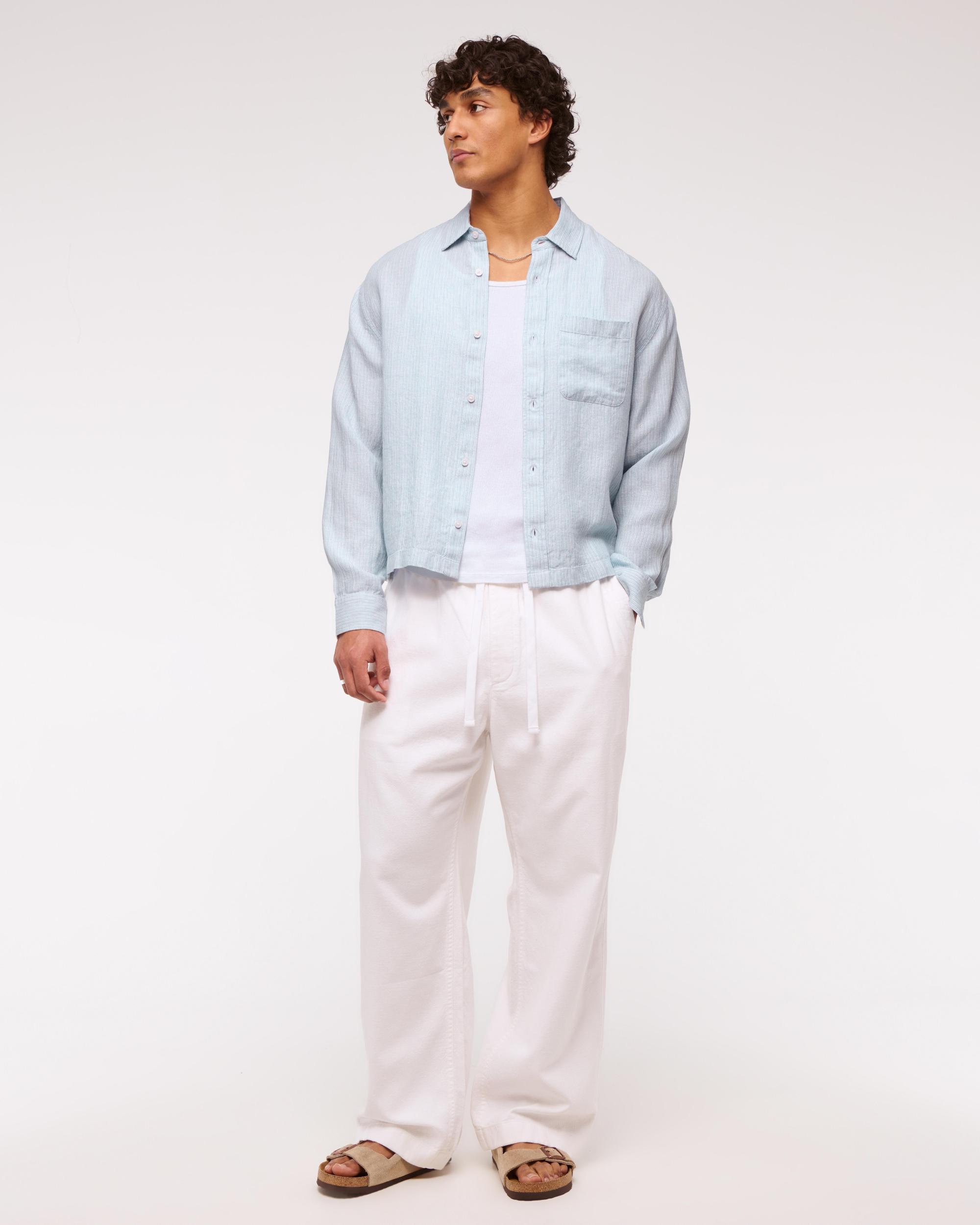Cropped Linen Button-Up Shirt Product Image