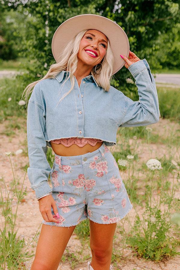 Subtly In Love Chambray Crop Top Product Image