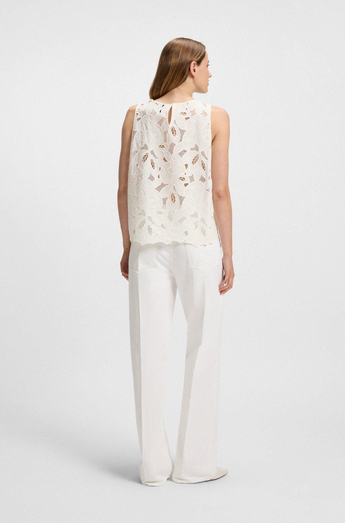 BOSS - Sleeveless blouse with broderie anglaise - White Product Image
