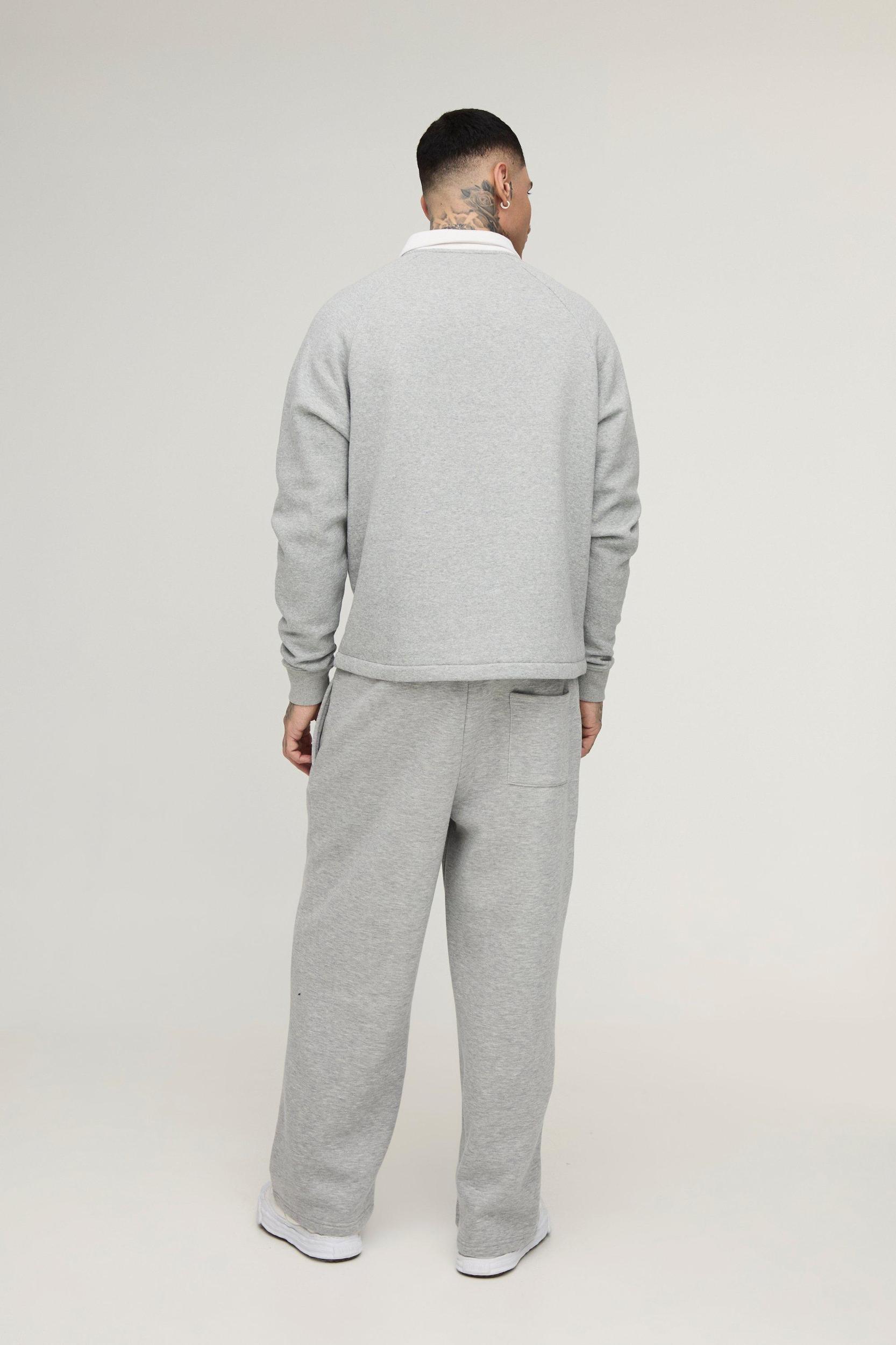 Tall Oversized Boxy Polo Sweatshirt in Grey | boohooMAN USA Product Image