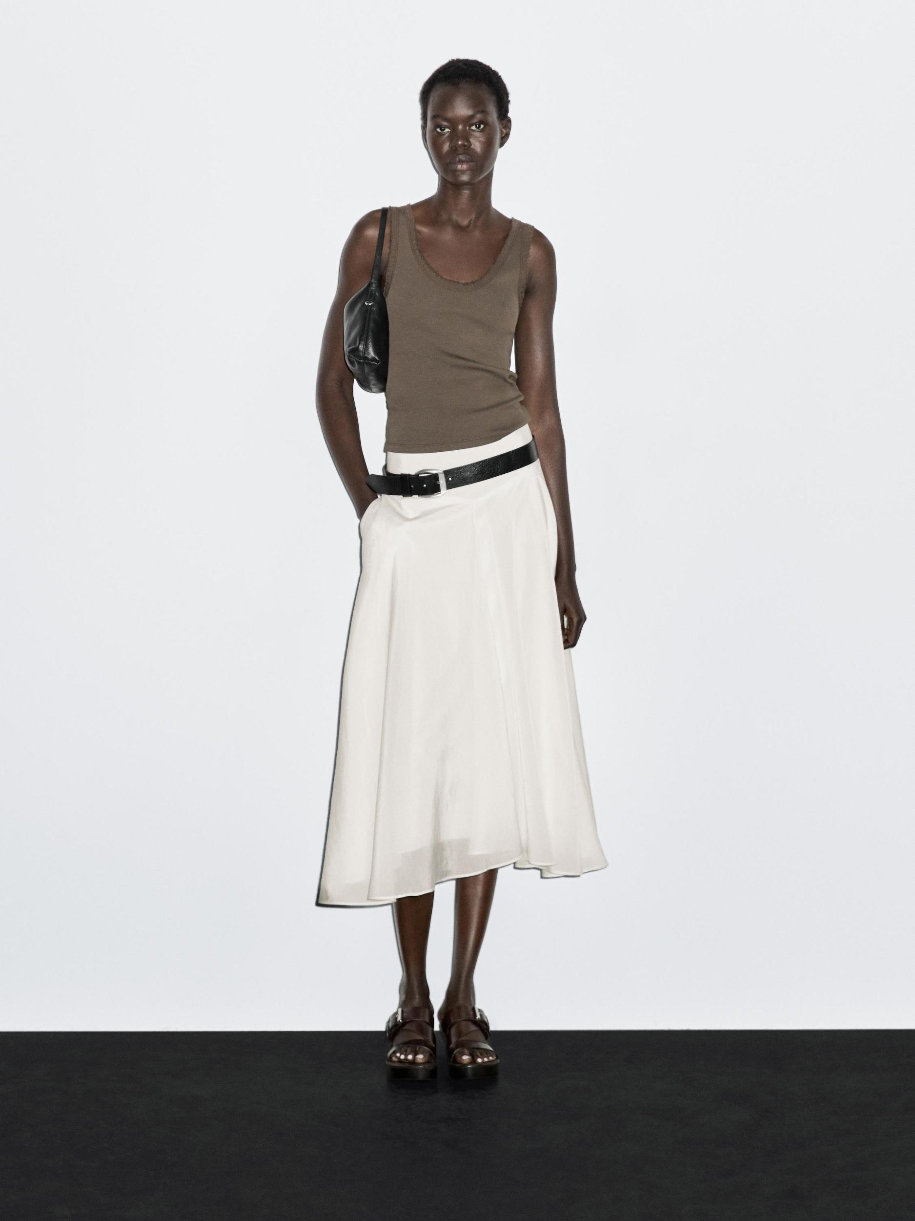 Midi skirt with yoke and flounce Product Image