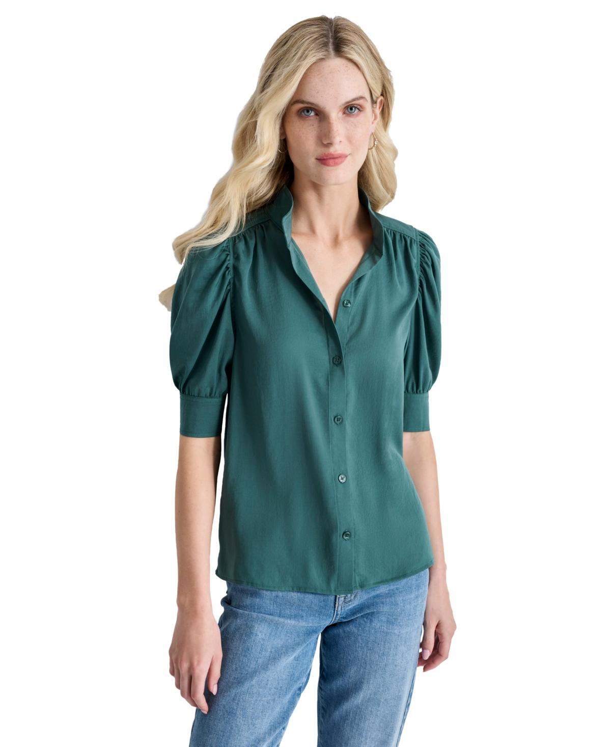 Dkny Jeans Womens Stand Collar Puff-Sleeve Shirt Product Image