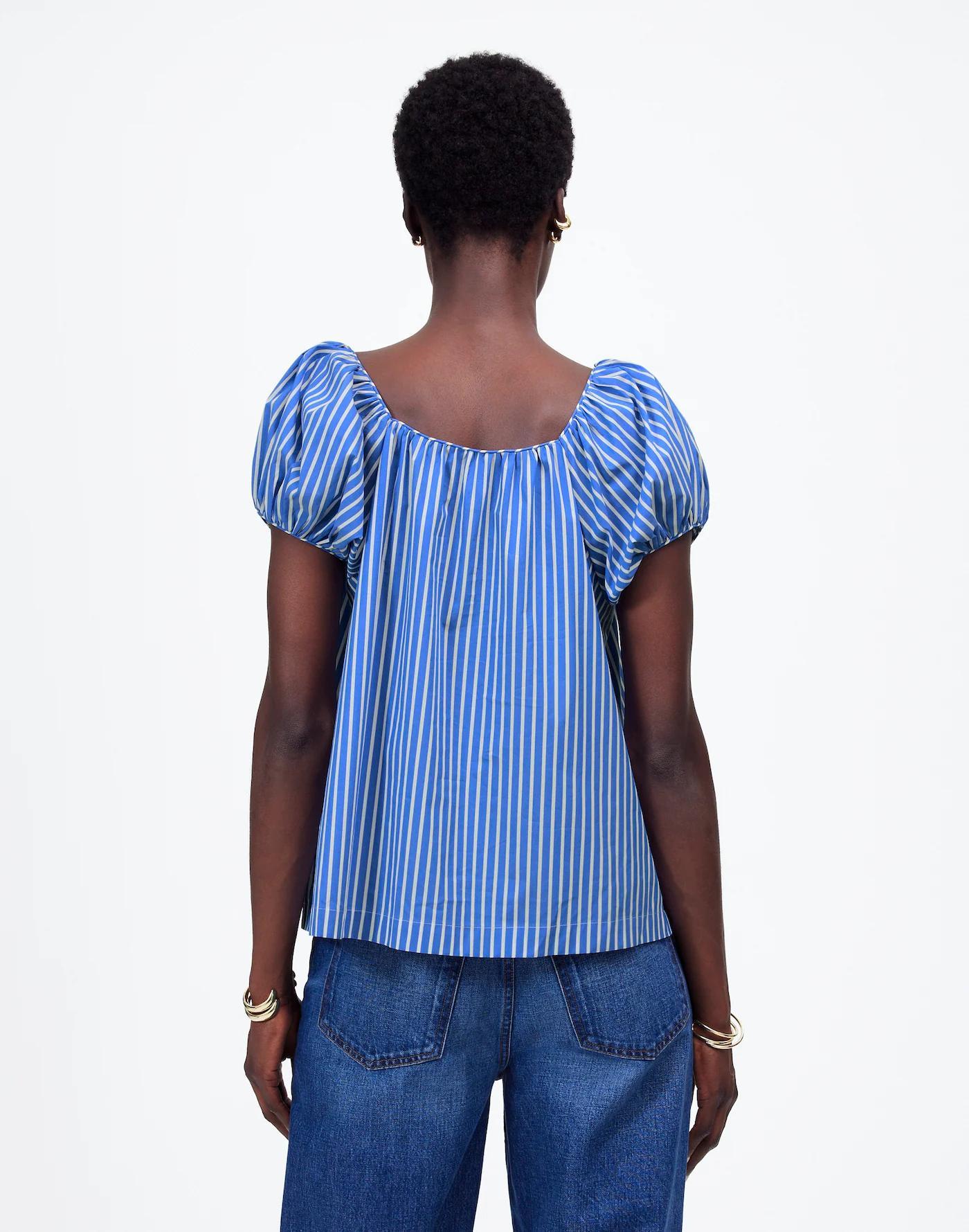 Square-Neck Puff-Sleeve Shirt in Stripe Product Image