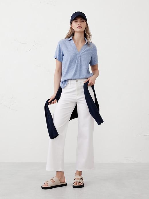 Linen-Blend Collared Top Product Image