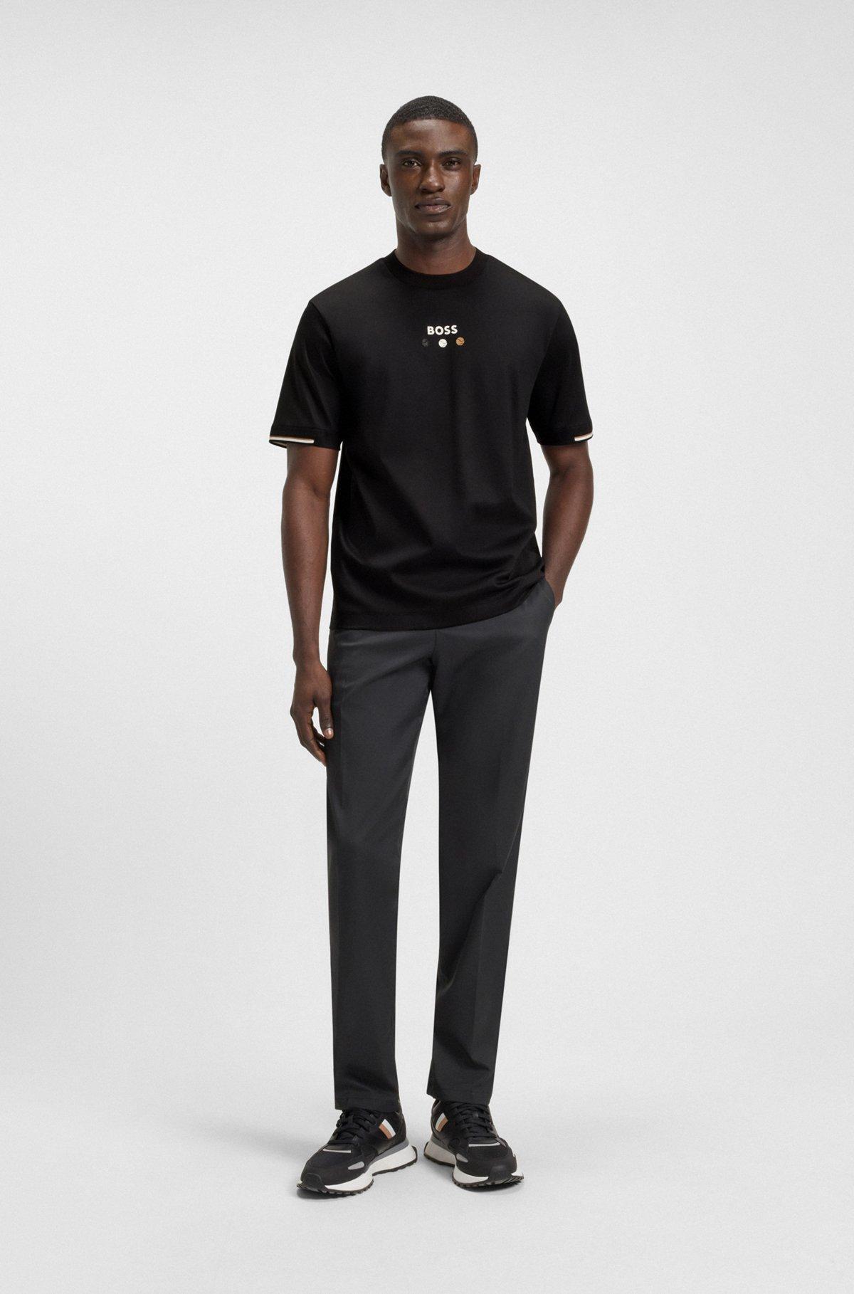 BOSS - Pima-cotton T-shirt with tennis ball graphics - Black Product Image