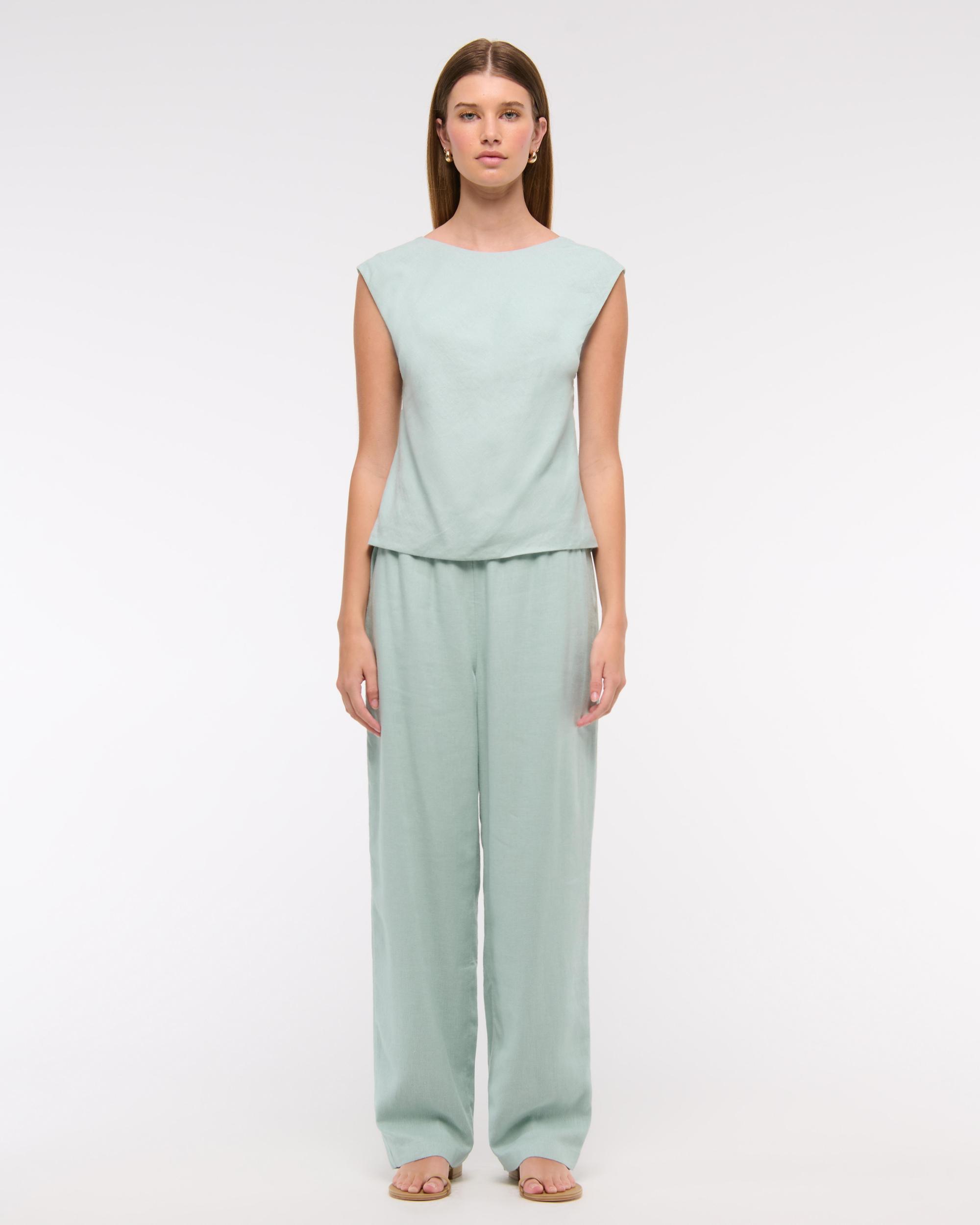 Linen-Blend Skimming Shell Top Product Image