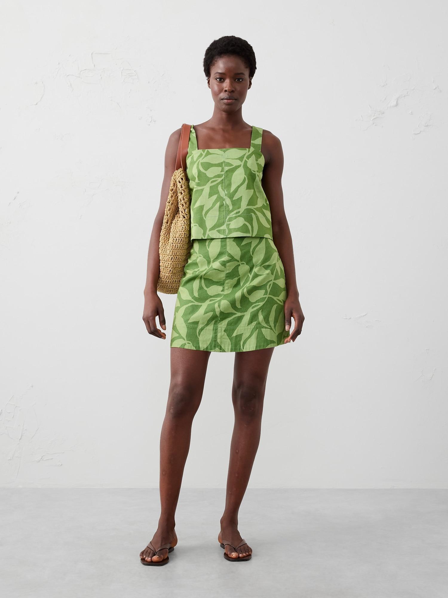 Linen-Blend Topstitched Mini Skirt Product Image