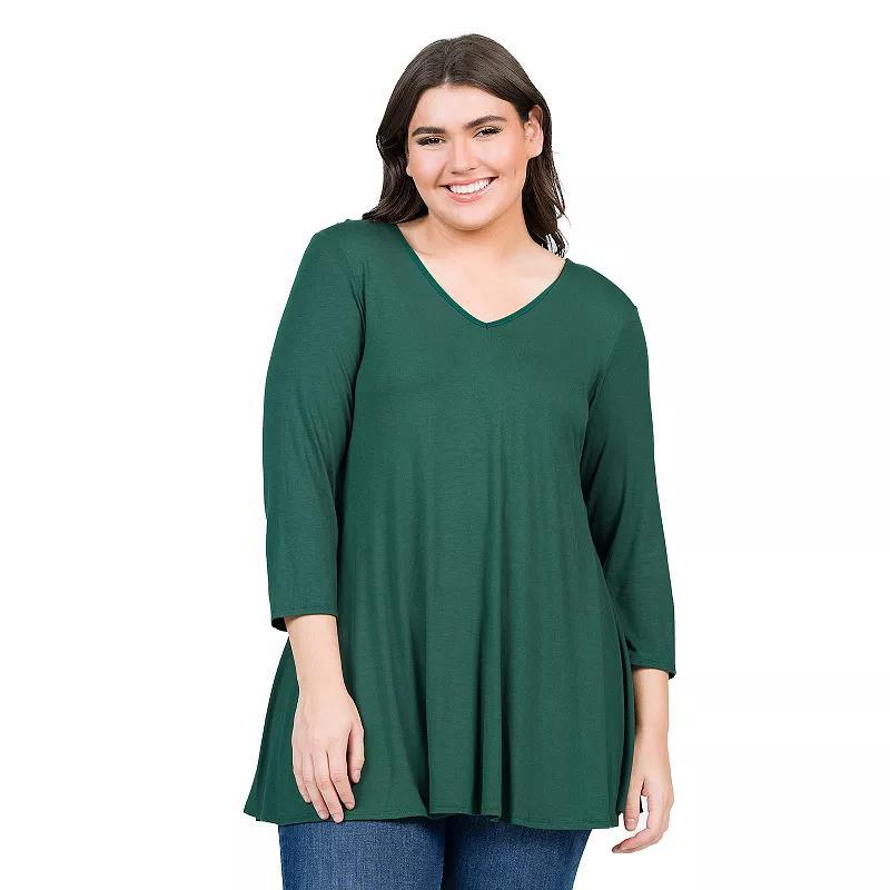 Plus Size 24Seven Comfort Apparel Quarter Sleeve V-Neck Tunic Top, Women's, Size: 2XL, Blue Product Image