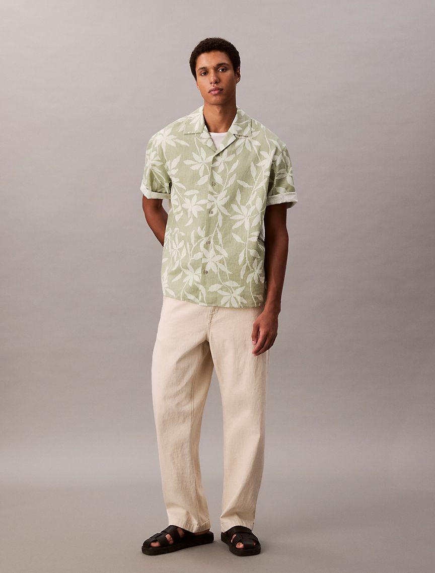 Linen Cotton Print Relaxed Button-Down Shirt  Product Image