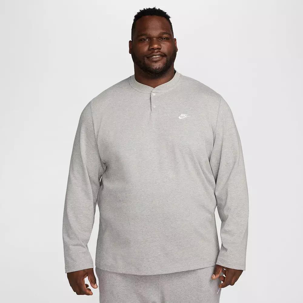 Men's Nike Club Fleece Long Sleeve Henley, Size: XL, Dark Gray Grey Product Image