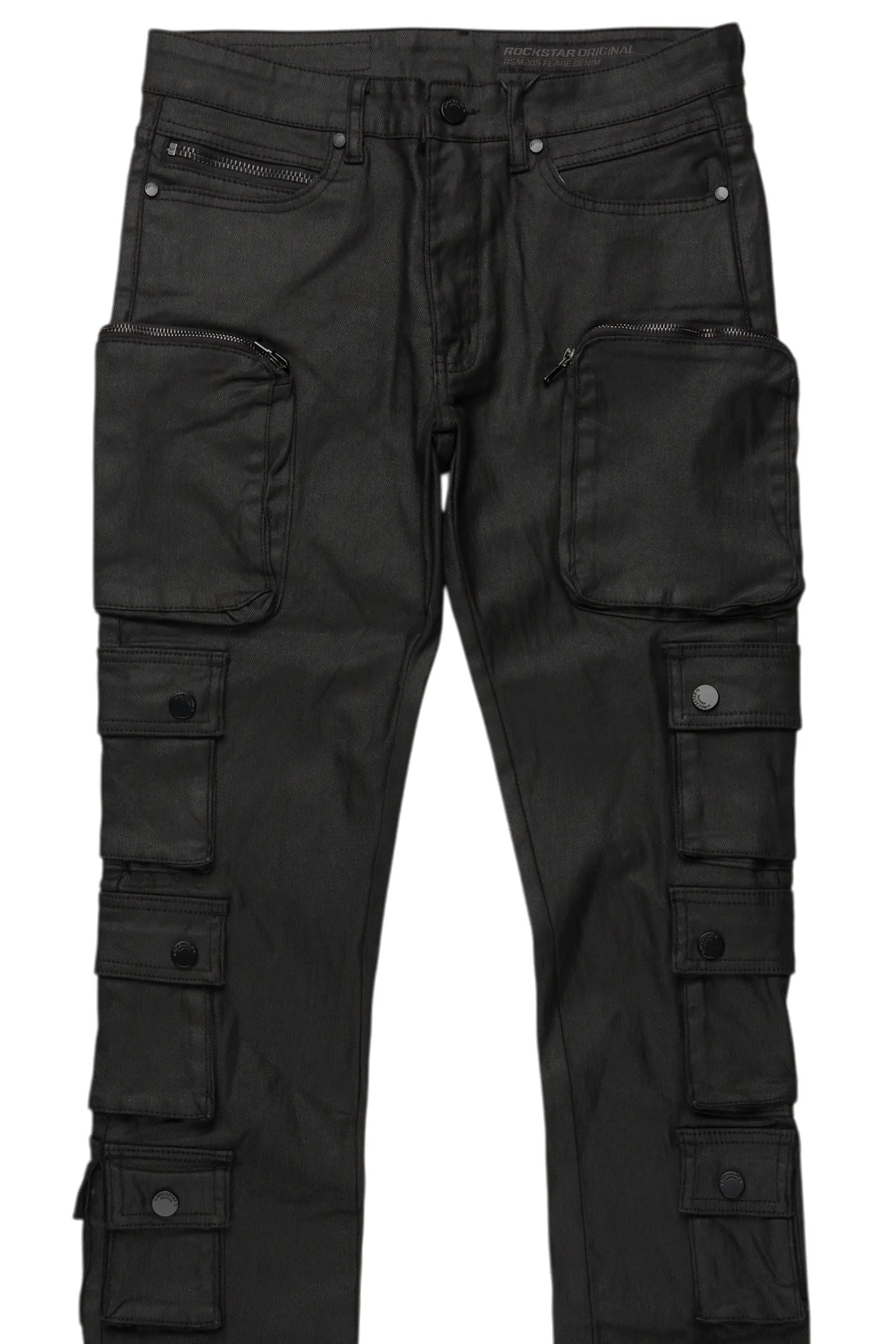 Konrad Black Coated Stacked Flare Jean Male Product Image