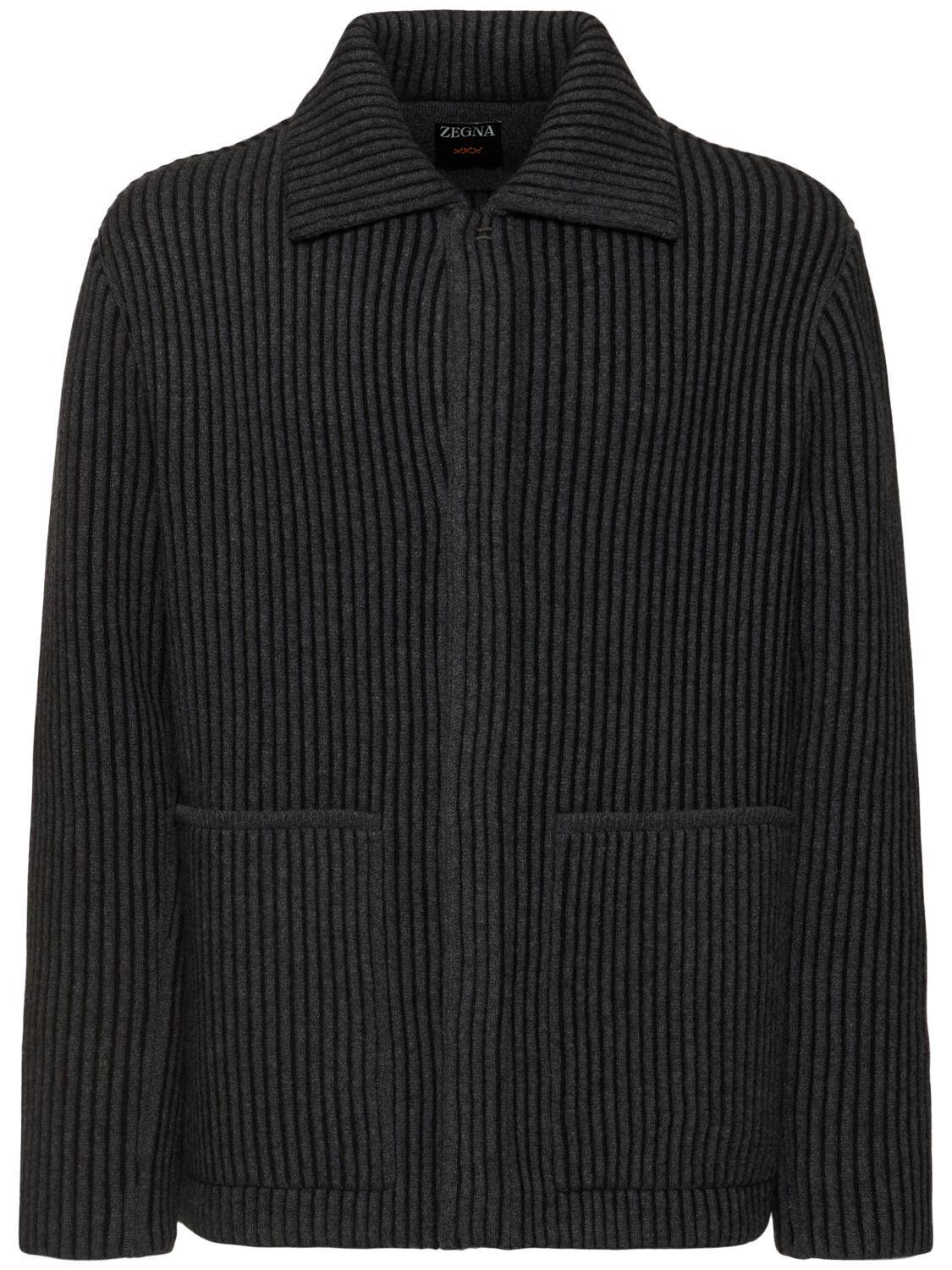 ZEGNA Wool Blend Chore Jacket In Dark Grey Product Image