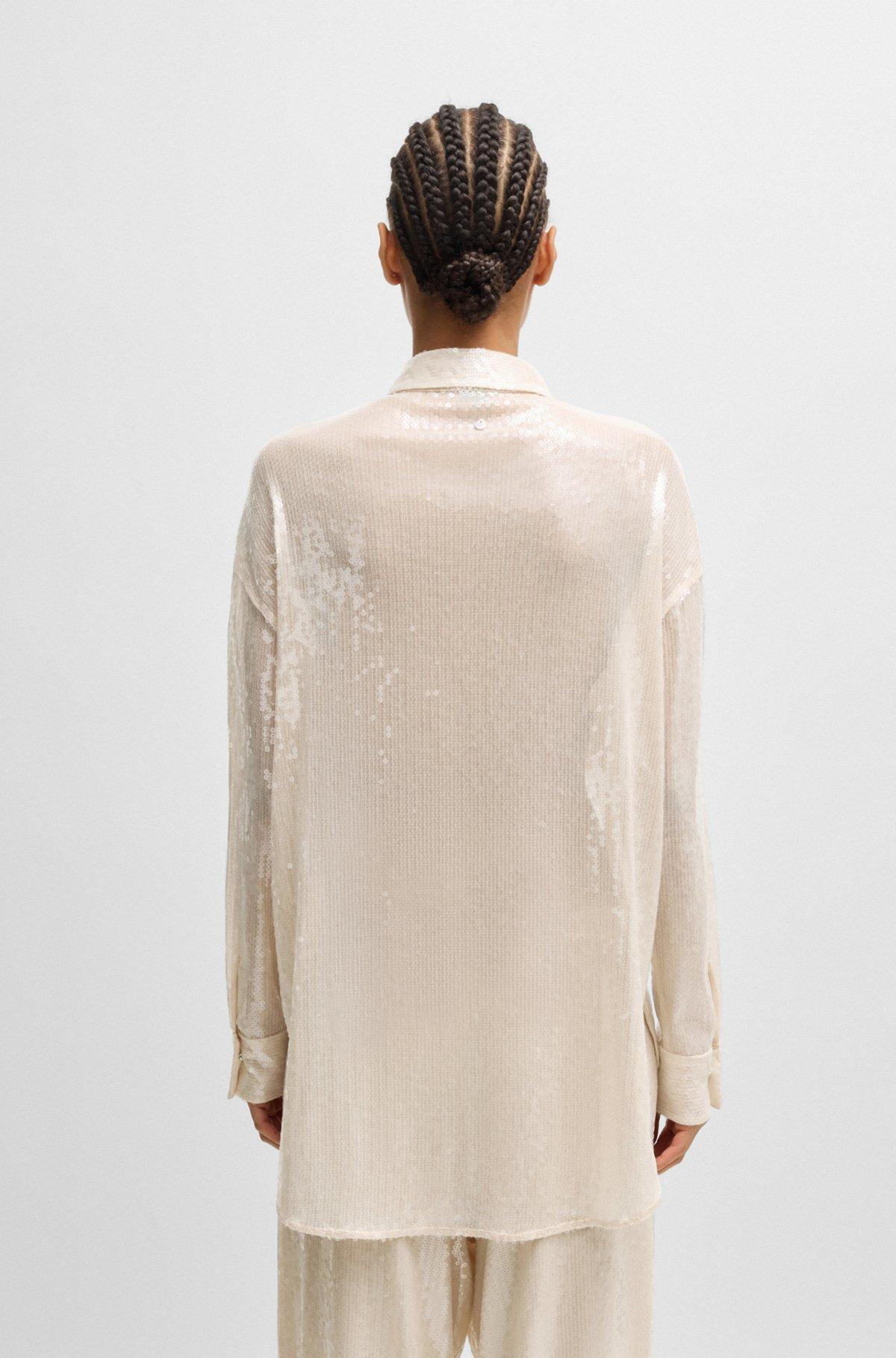 Relaxed-fit blouse with sequins and point collar Product Image