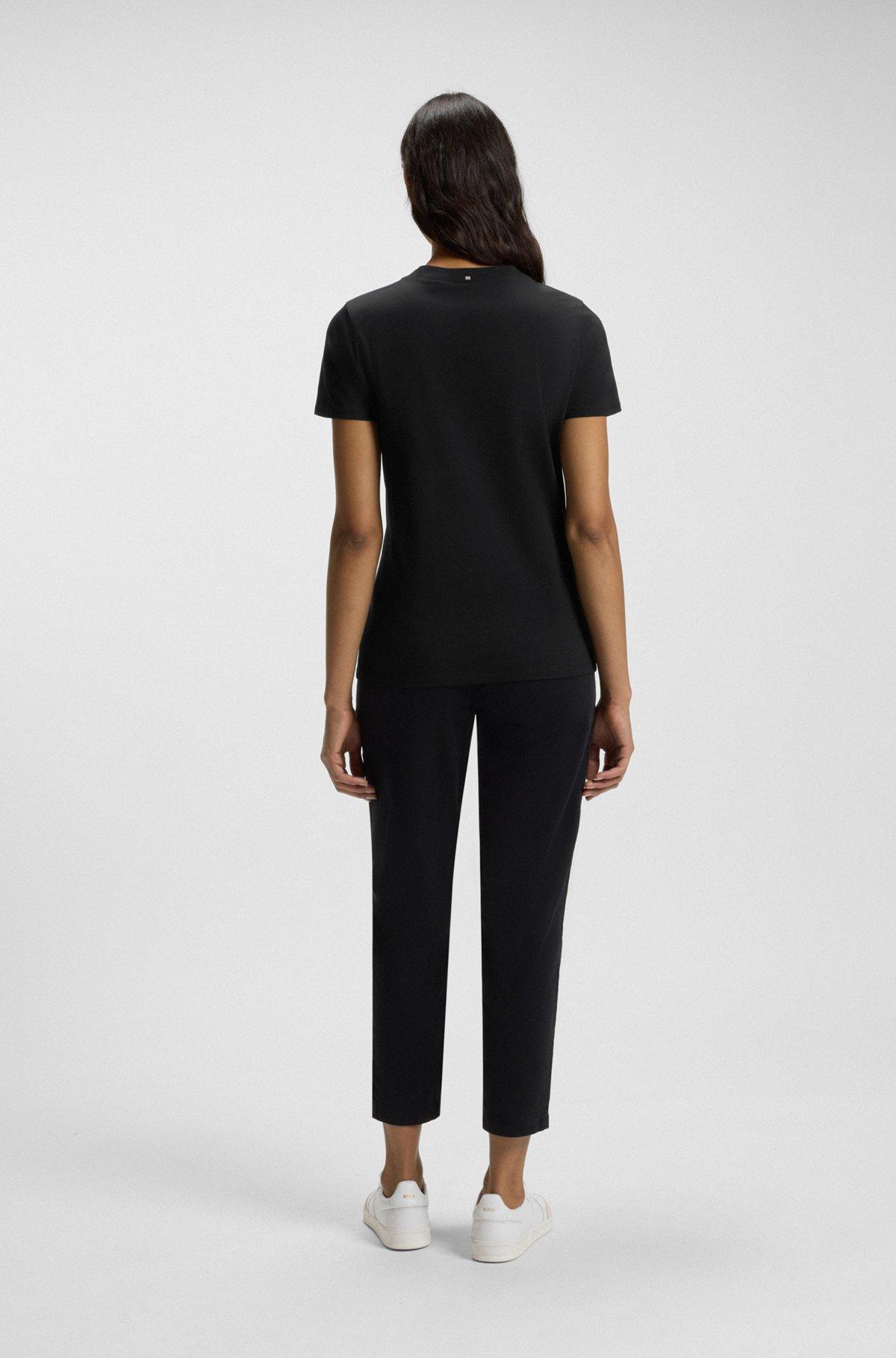 BOSS - Cotton T-shirt with contrast logo stripe - Black Product Image