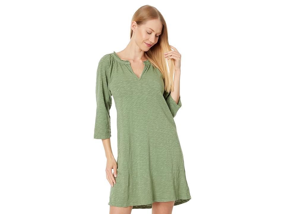 Mod-o-doc 3/4 Sleeve Shirred Split Neck Dress Women's Dress Product Image