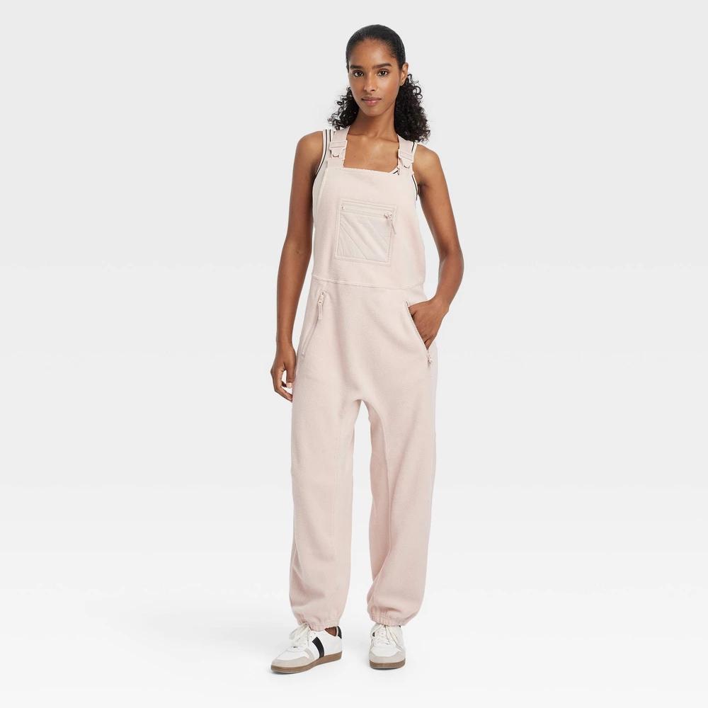 Womens High Pile Fleece Overalls - JoyLab Cream Product Image