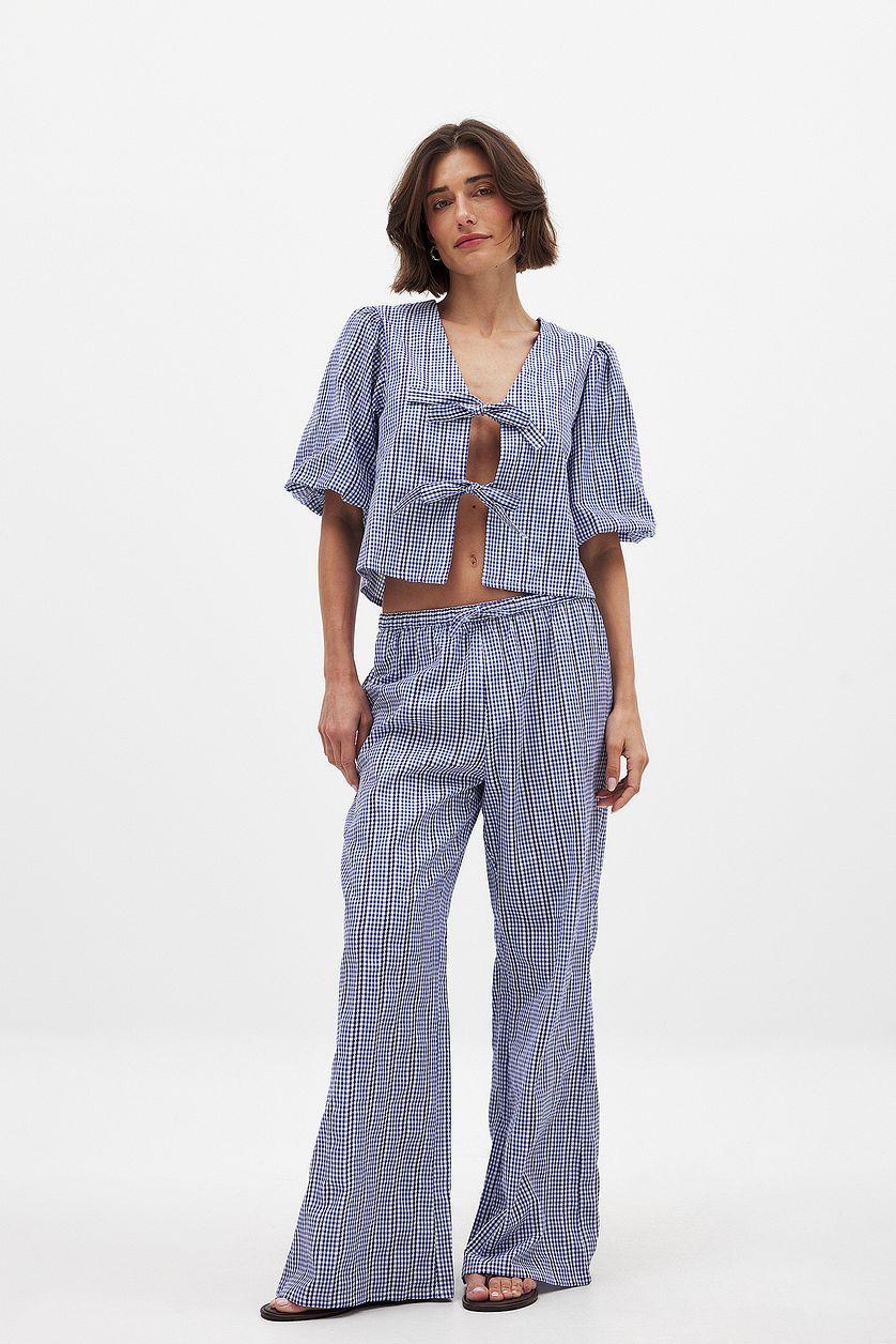 Cotton Tie Front V Neck Blouse Product Image