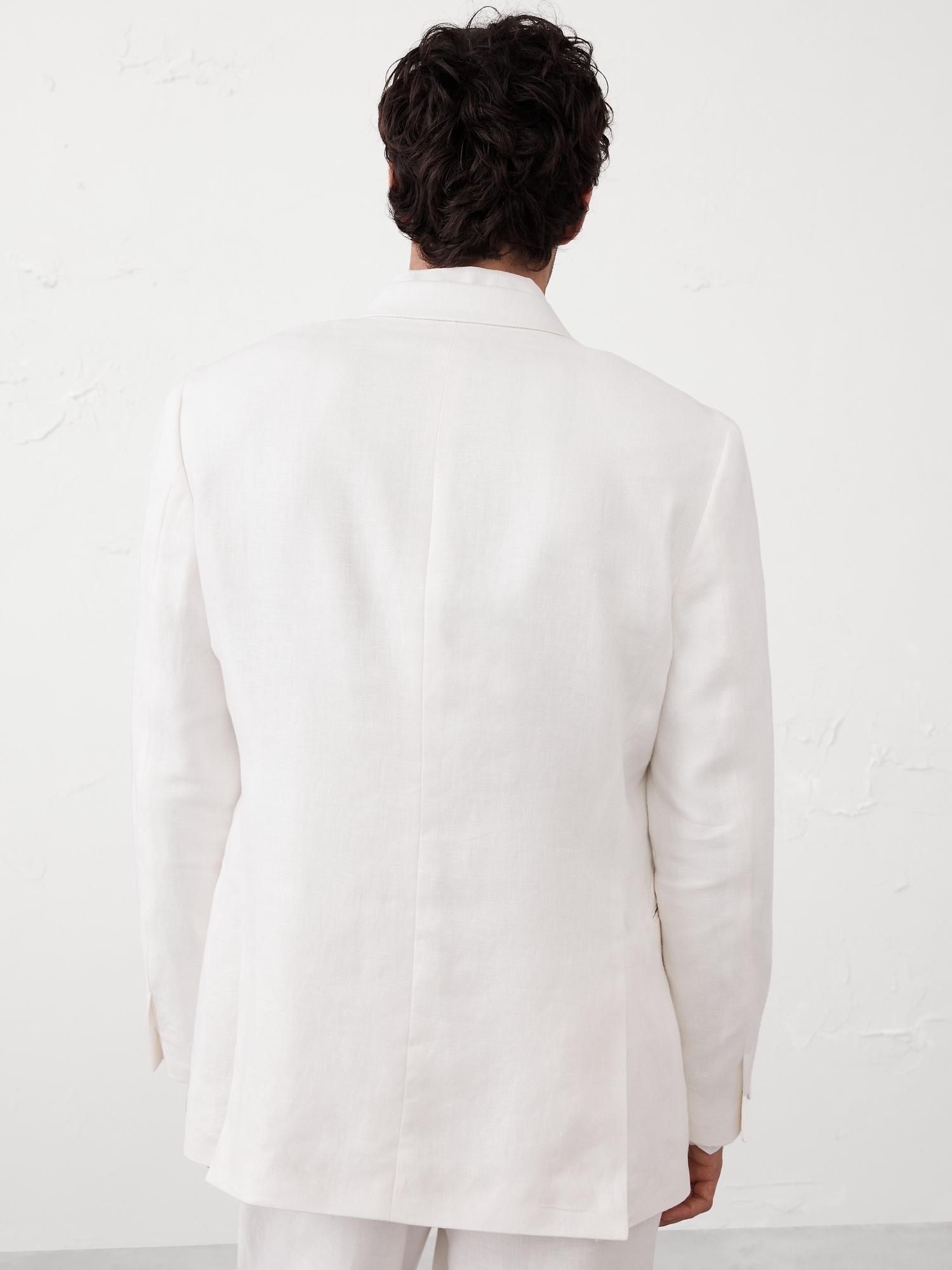 Tailored-Fit Linen White Tuxedo Jacket Product Image