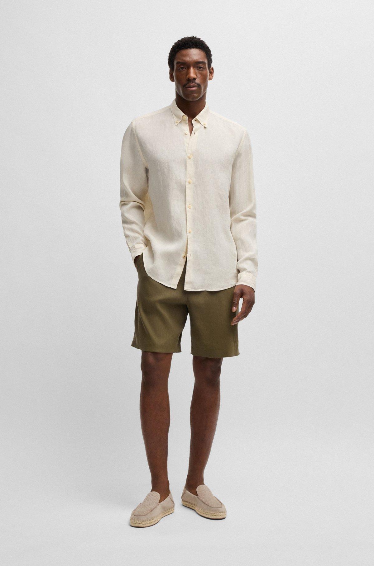 BOSS - Formal shorts in a linen blend - Dark Green Product Image