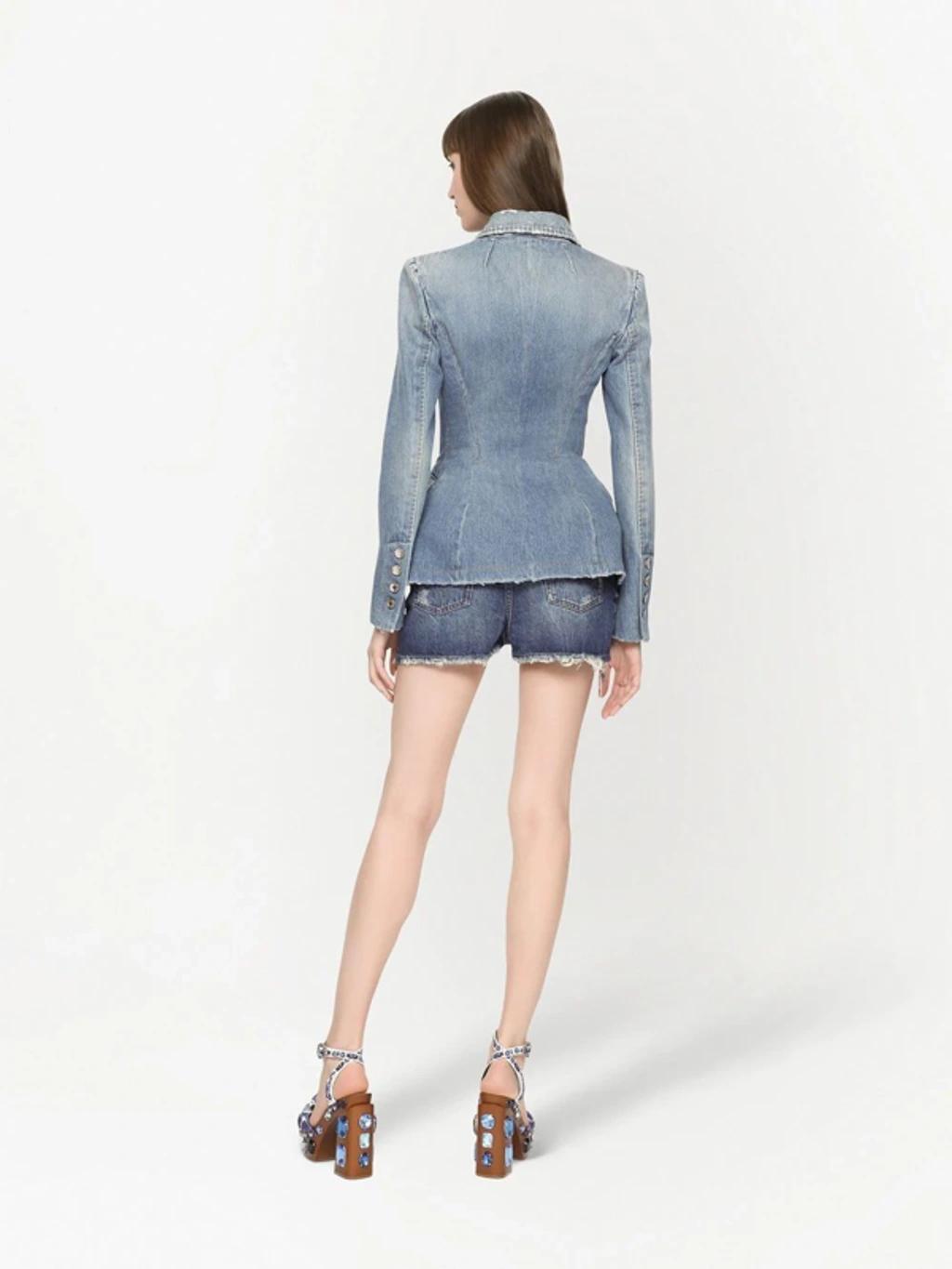 Distressed High-rise Denim Shorts Product Image