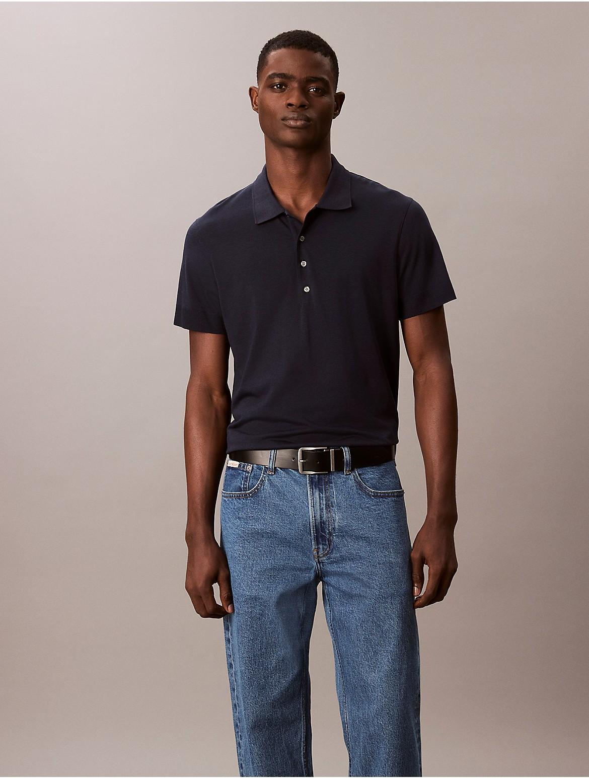 Calvin Klein Mens Fine Knit Lyocell Blend Polo Shirt - Navy Product Image