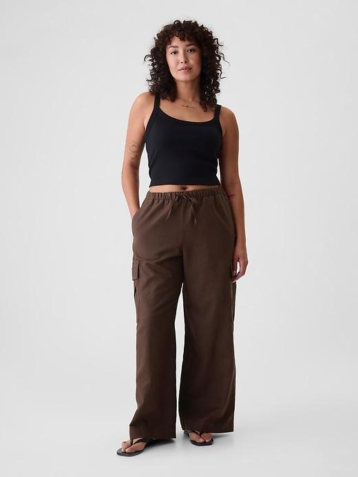 Mid Rise Linen-Cotton Pull-On Cargo Pants Product Image