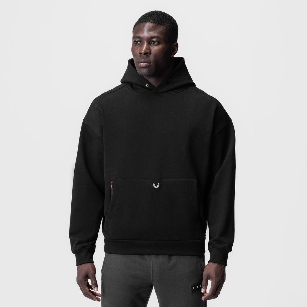 0874. Tech-Terry™ Zip Pocket Hoodie - Black/White "OTWR" Product Image