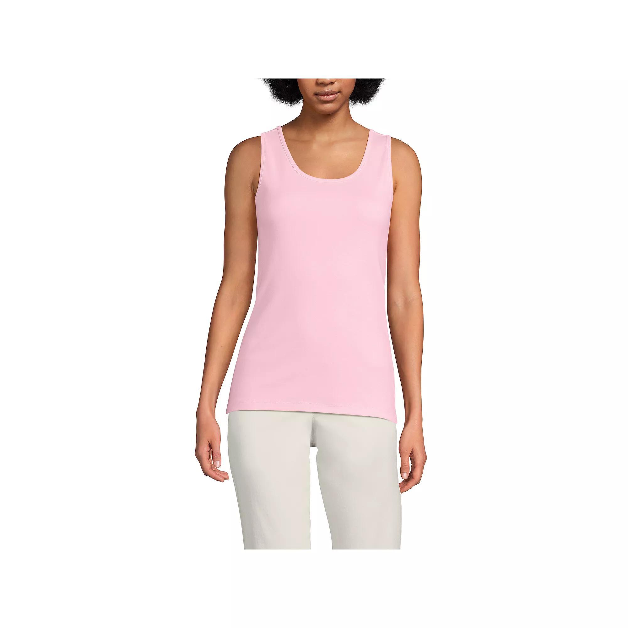 Women's Lands' End Cotton Tank Top, Size: Large Tall, Moss Ivory Stripes Product Image