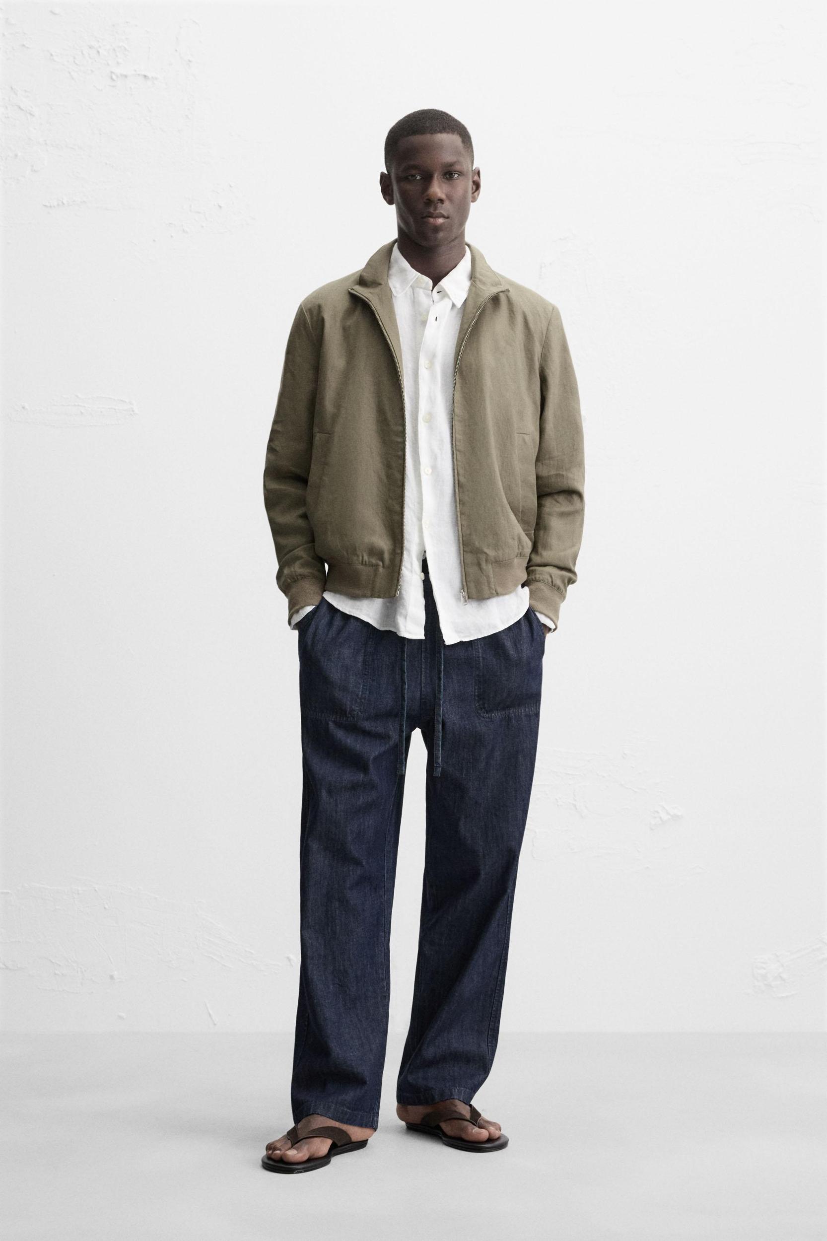 100% LINEN BOMBER JACKET Product Image