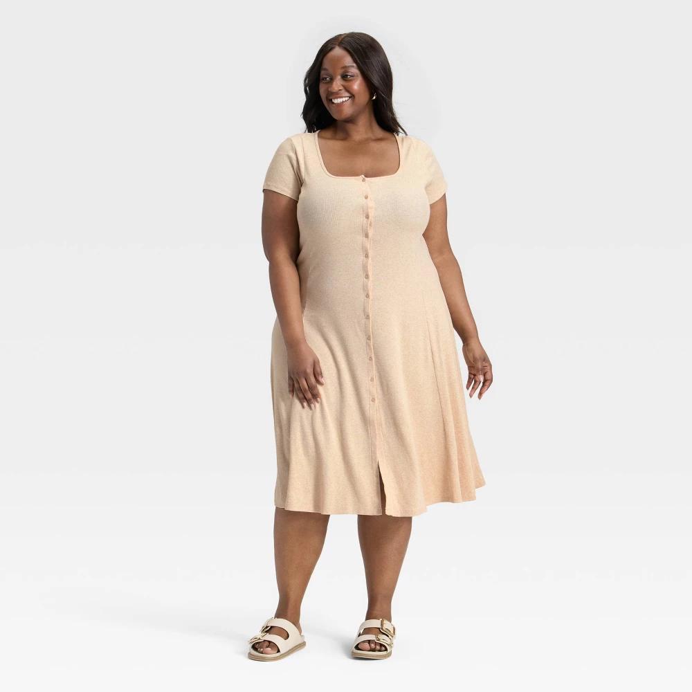 Women's Short Sleeve Knit Button-Front Midi A-Line Dress - Universal Thread™ Blue 4X Product Image