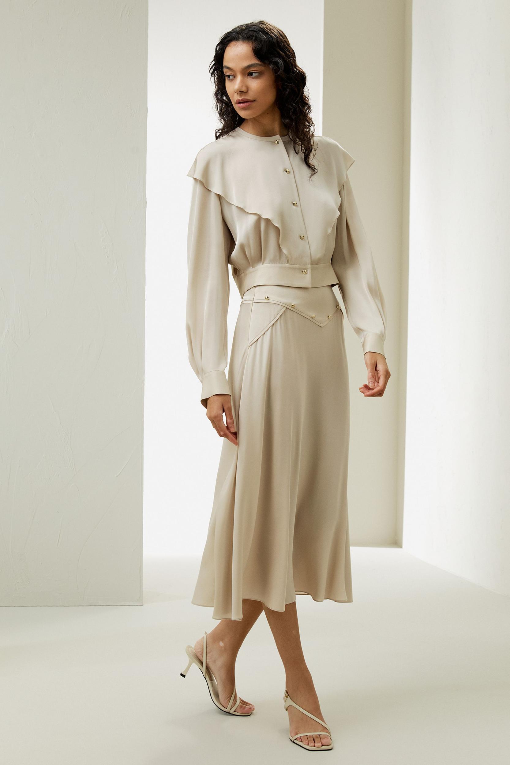 Flowy A-line Midi Skirt With Gridle Product Image