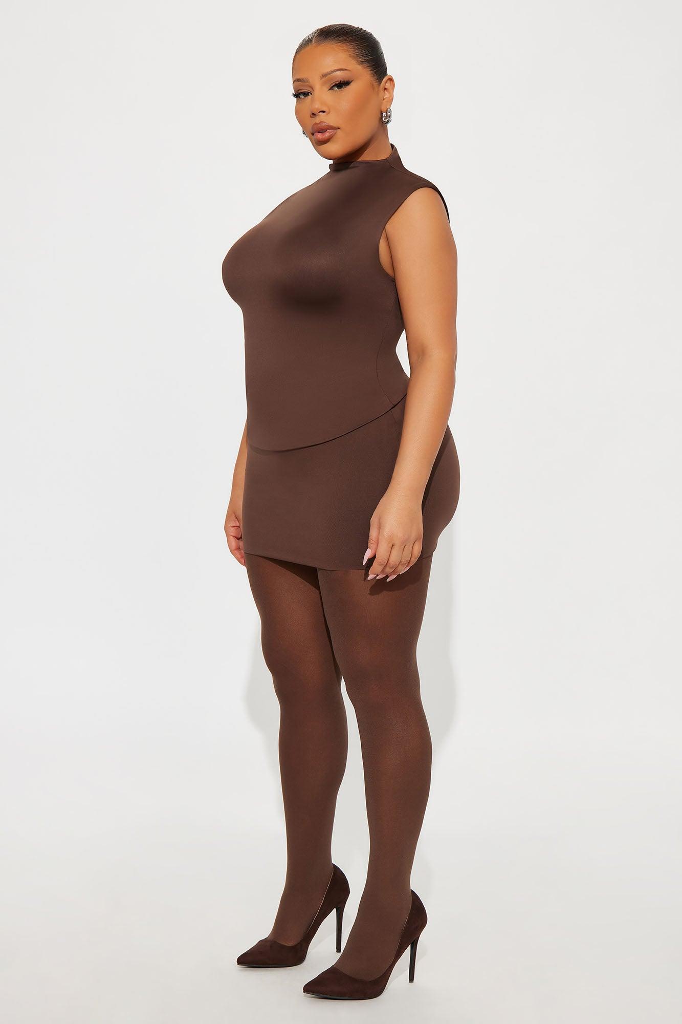 Contour Double Lined Mock Neck Top - Chocolate Female Product Image