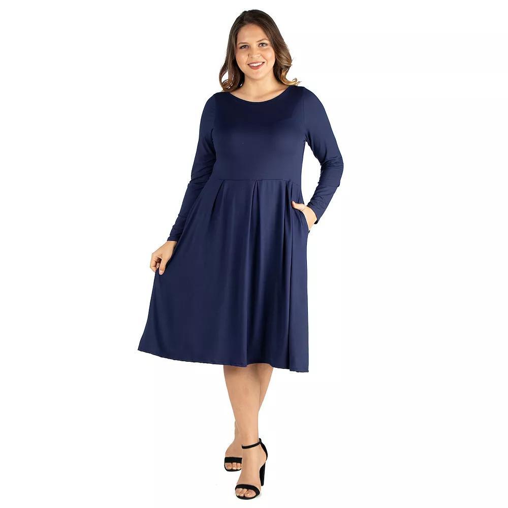 Plus Size 24seven Comfort Apparel Long Sleeve Fit and Flare Midi Dress, Women's, Size: 2XL, Light Blue Product Image
