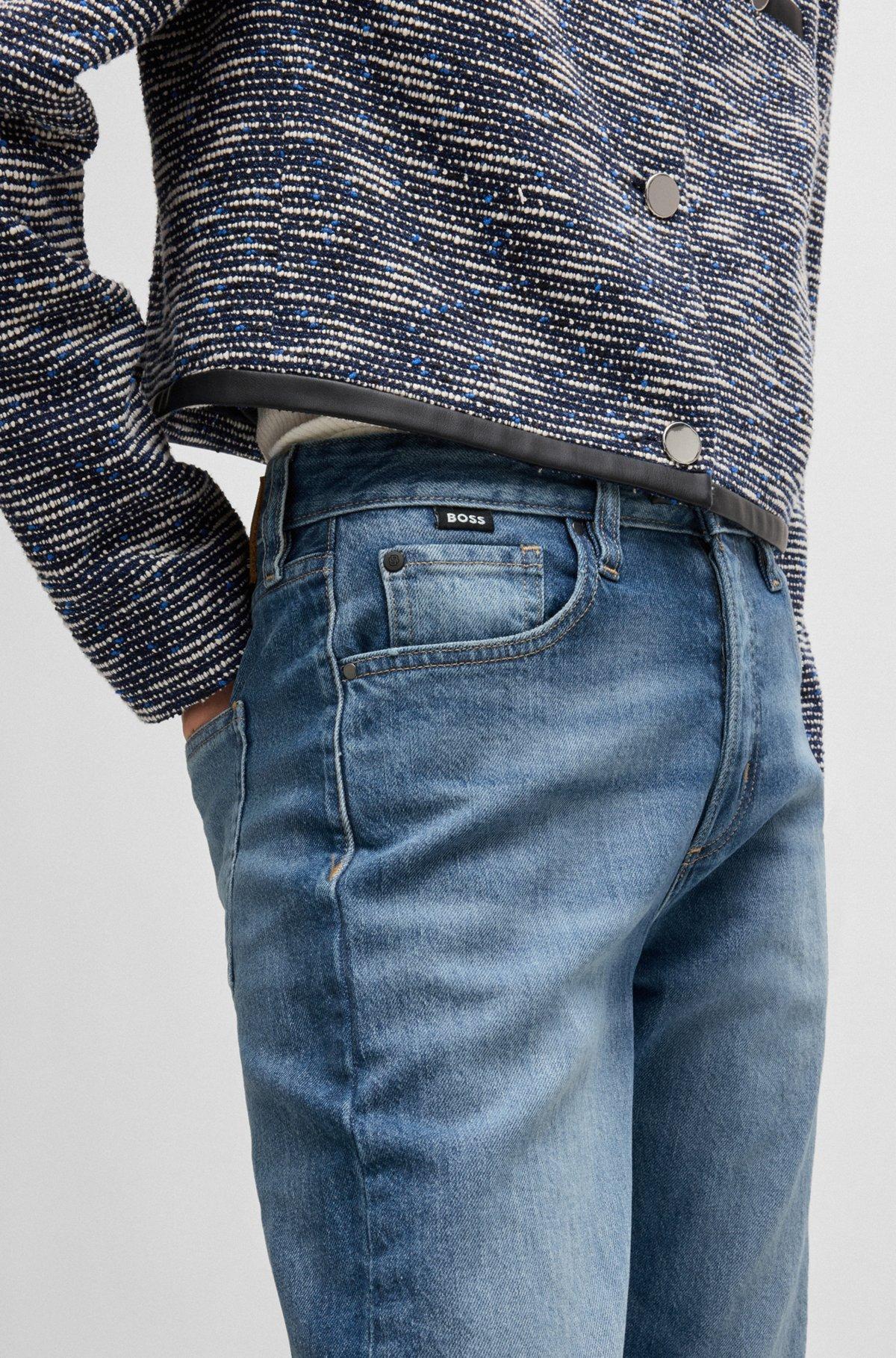 BOSS - Straight-fit jeans in faded-blue comfort-stretch denim - Light Blue Product Image