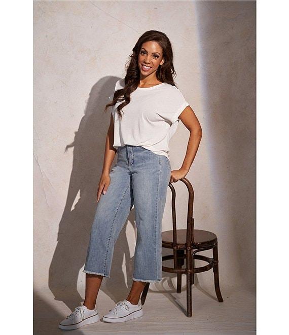 NYDJ Coco Stretch Denim Wide-Leg Frayed Hem Cropped Jeans Product Image