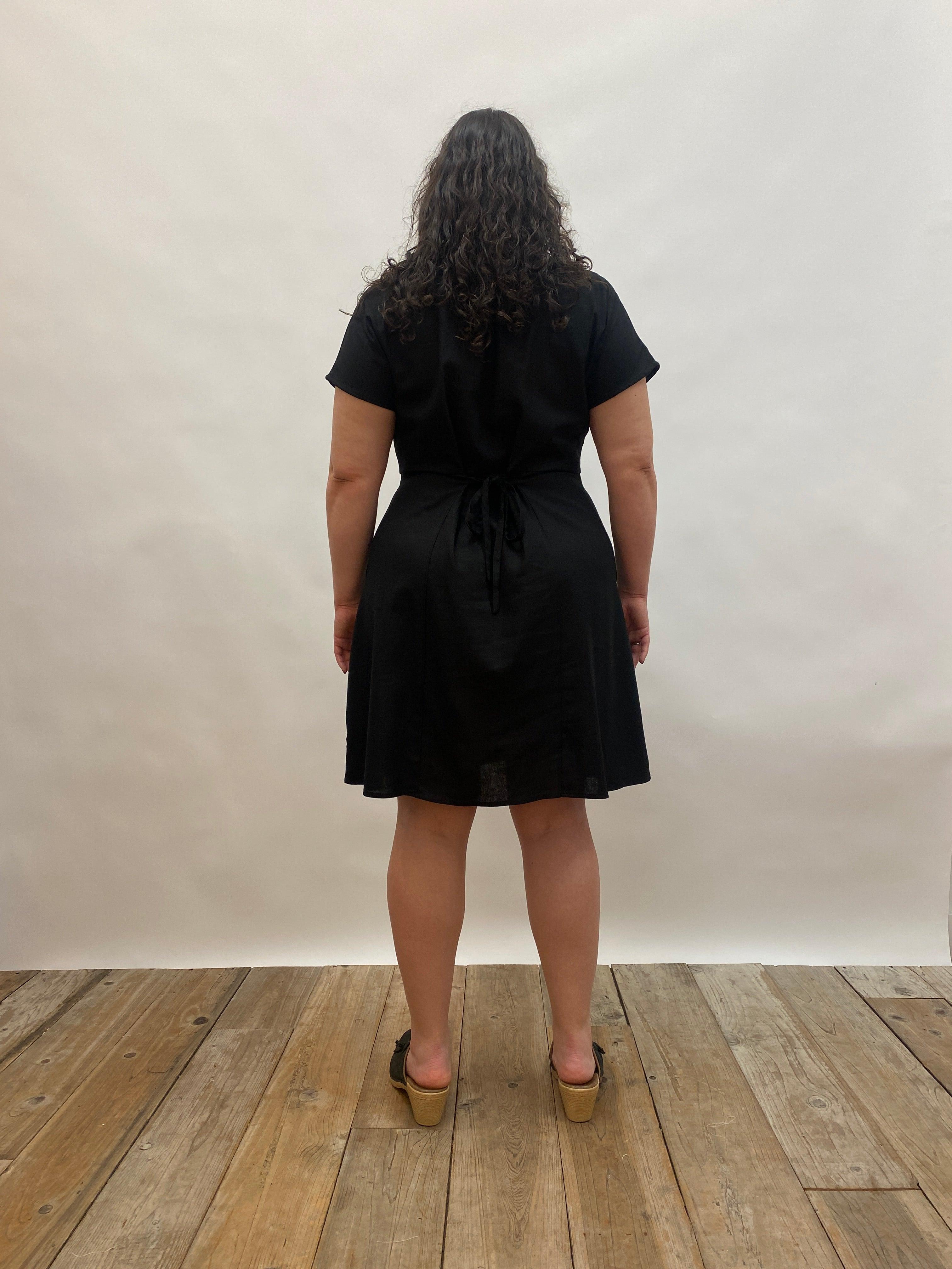 Dolman Dress in Black Linen Product Image