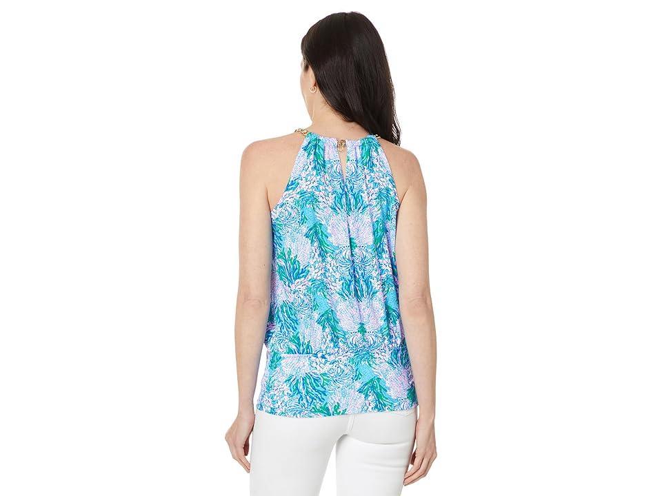 Lilly Pulitzer Bowen Halter Top (Las Olas Aqua Strong Current Sea Engineered Knit Top) Women's Clothing Product Image