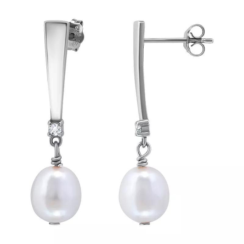 Aleure Precioso Sterling Silver Freshwater Cultured Pearl & Cubic Zirconia Linear Drop Earrings, Womens, Gold Tone Product Image