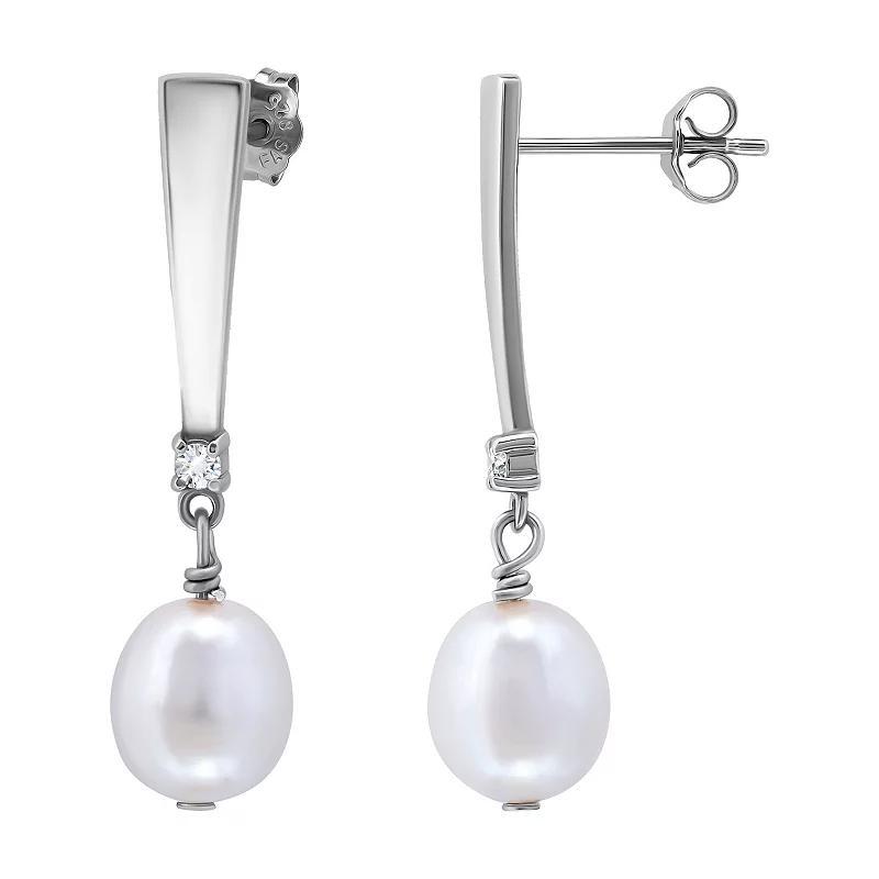 Aleure Precioso Sterling Silver Freshwater Cultured Pearl & Cubic Zirconia Linear Drop Earrings, Womens, Gold Tone Product Image