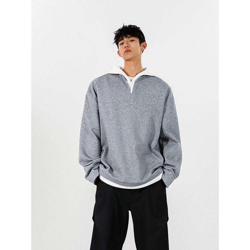 Mock Two-Piece Long-Sleeve Two-Tone Hoodie Product Image