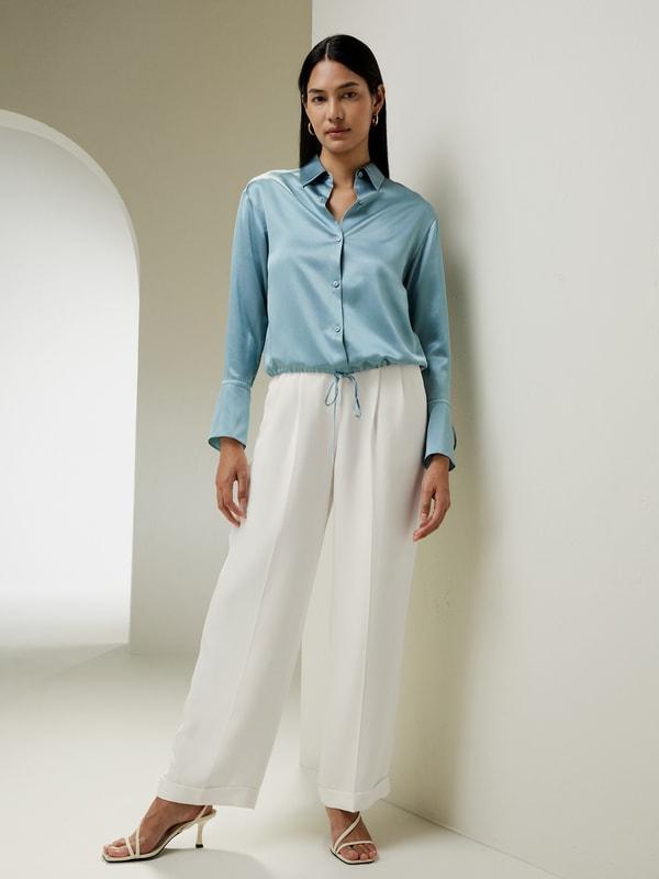 LILYSILK Womens Button Up Shirt Silk - Taupe Natural Silk - Fashionable Drawstring Shirt XL Product Image