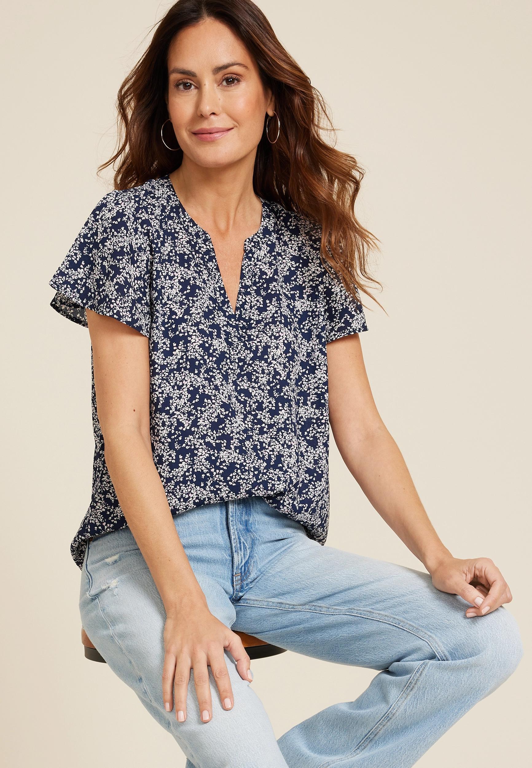 Maurices Womens X Small Size Atwood Flutter Sleeve Blouse Brown Product Image