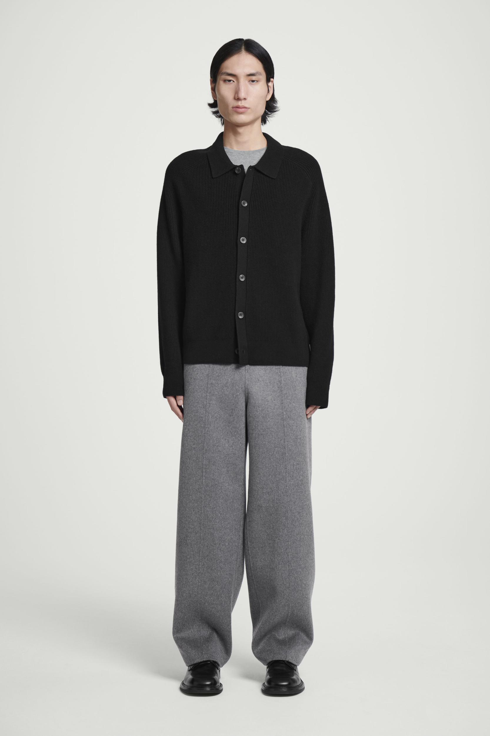 COLLARED RIBBED WOOL-CASHMERE CARDIGAN Product Image