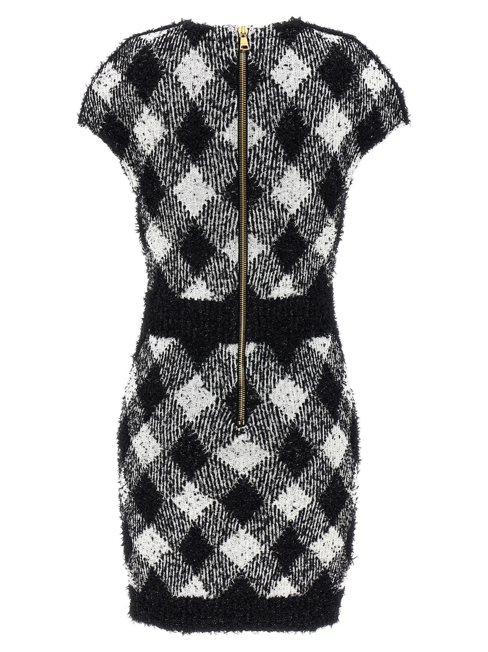 BALMAIN Vichy Tweed Dress In Blackwhite Product Image